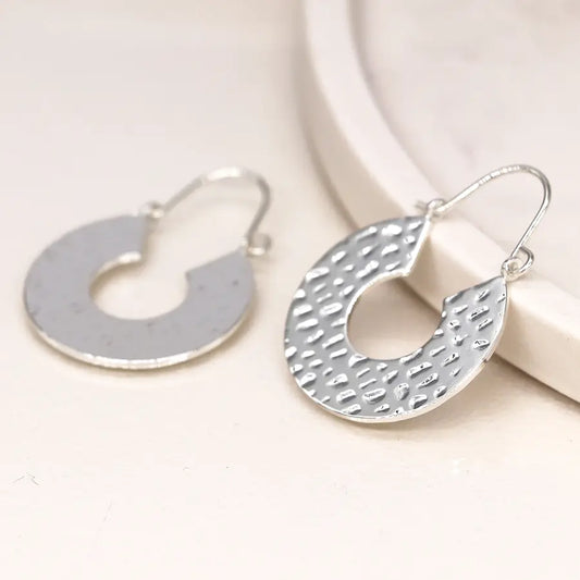 Peace of Mind - Silver Plated Hammered Hoop Earrings