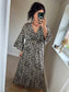 Shirred Waist Midi Dress - Leopard Black