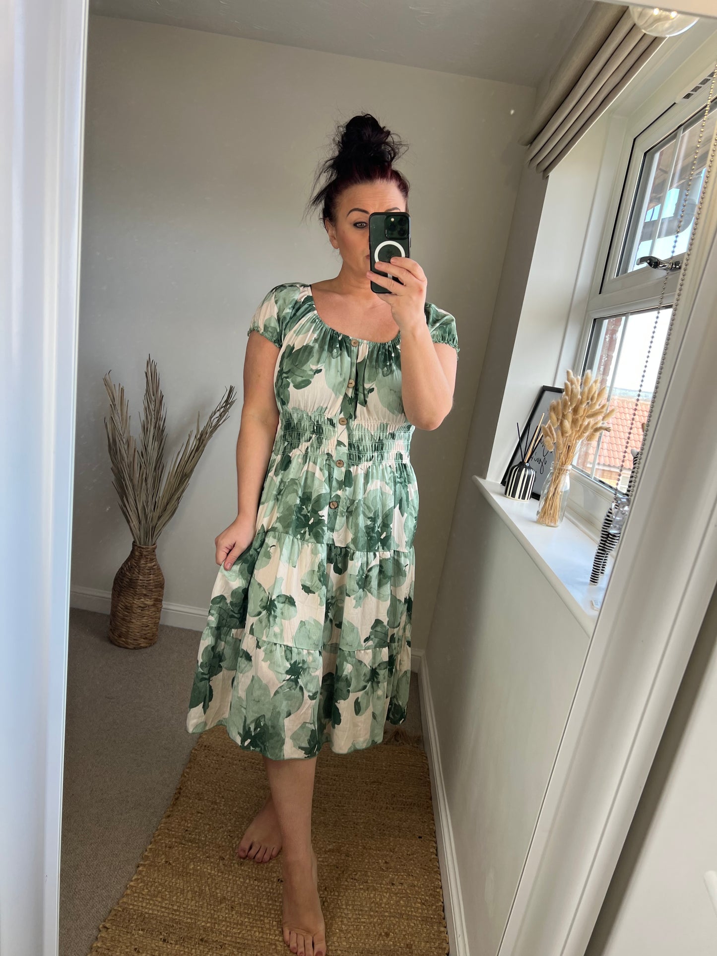STEVIE Midi Button Dress - Khaki Floral