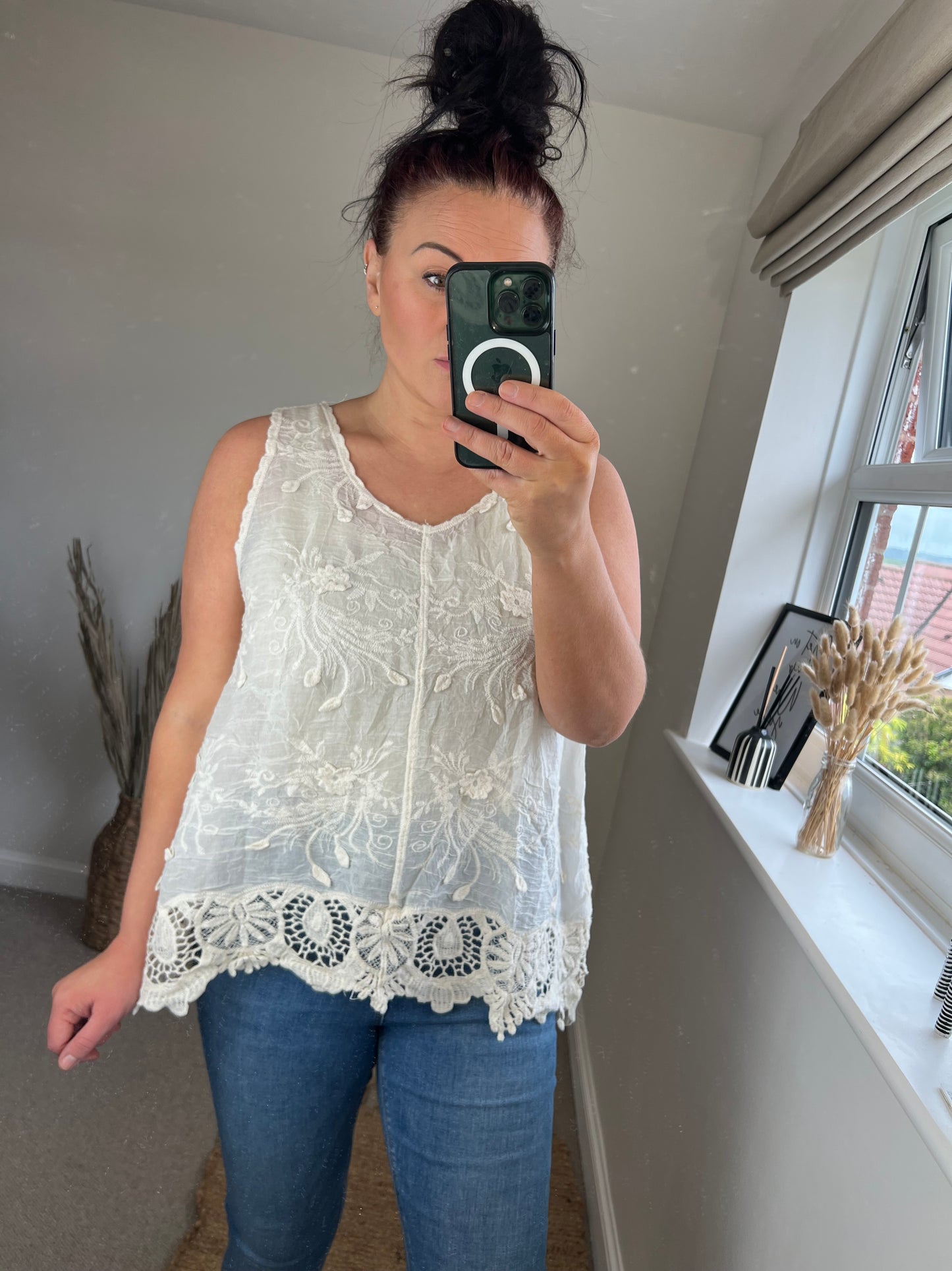Embroidered Cotton Vest - Cream