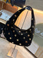 Faux Suede Gold Studded Bag - Black