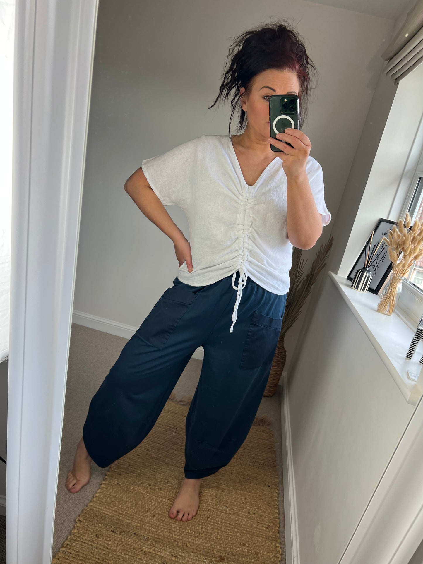 Jersey Barrel Leg Trousers - Navy