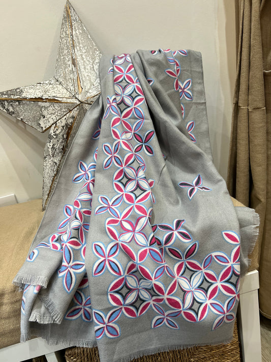 Medium Scarf - Flower Grey