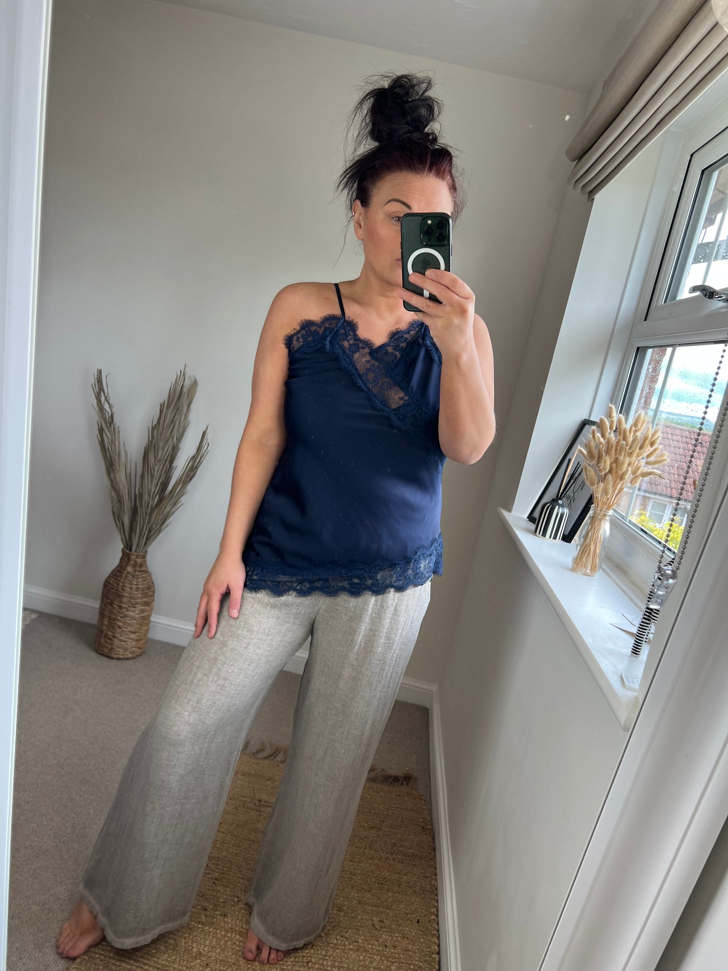 Lace Asymmetrical Cami - Navy