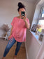 Linen Mix Longline Drawstring Top - Coral