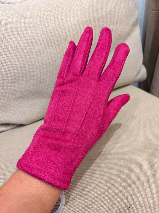 Faux Suede Gloves - Cerise