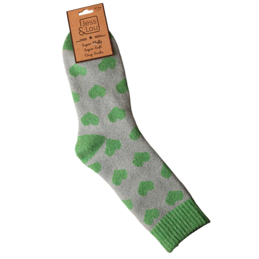 Jess & Lou Cozy Ribbed Socks - Heart Green