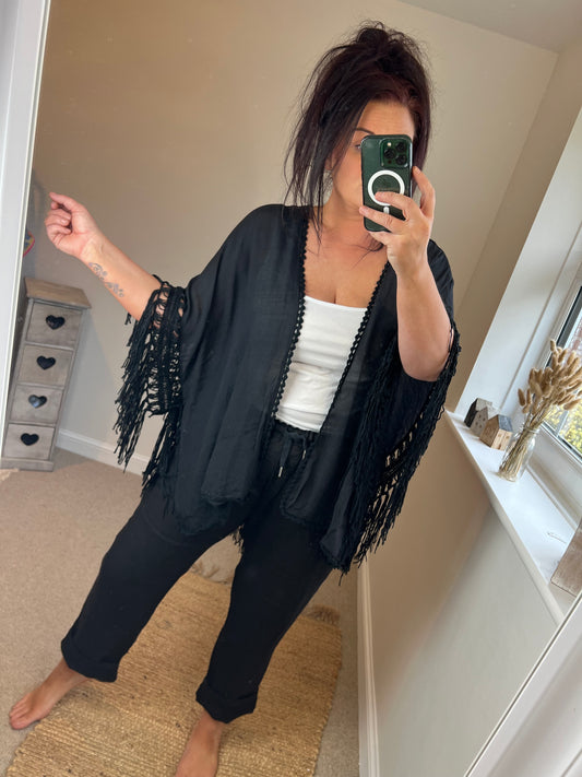 Crochet Tassel Kimono - Black