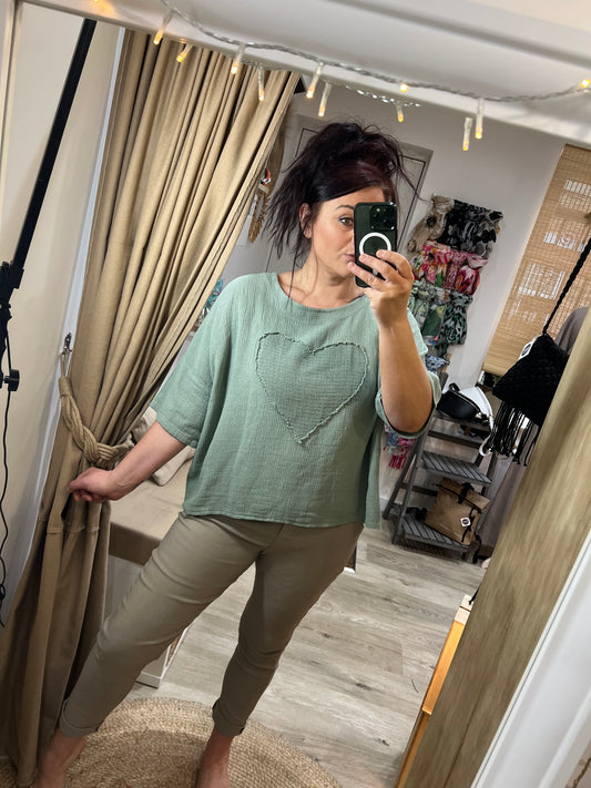 Waffle Heart Top - Khaki