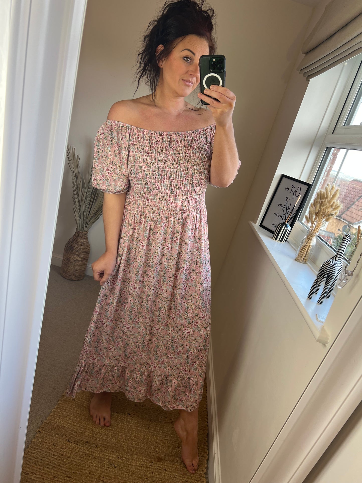 Shirred Bust Dress - Ditsy Pink