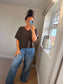 Boxy V Neck Short Sleeve Jumper - Chocolate