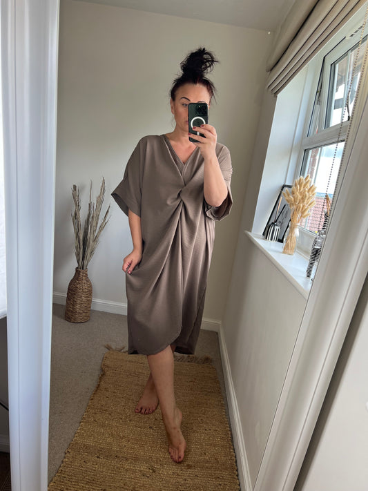 Twist Front Dress - Mocha
