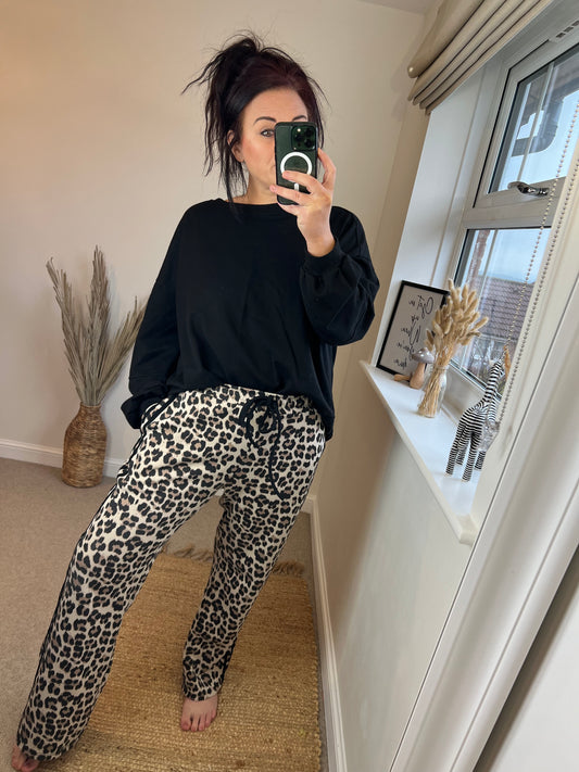 Leopard Print Joggers - Black Stripe