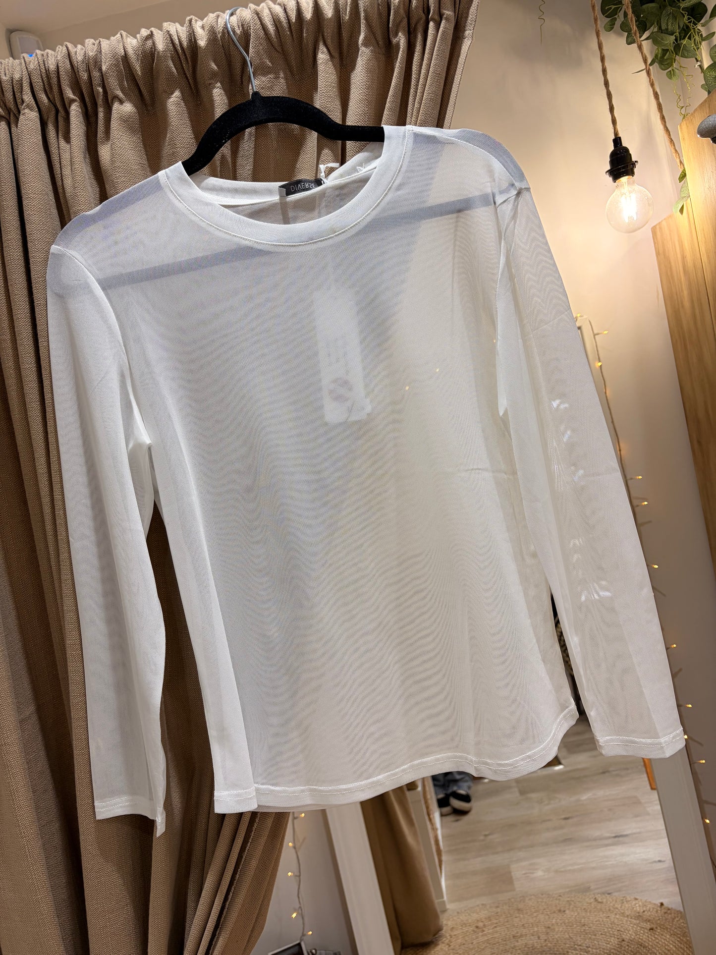 Mesh Long Sleeve Top - White