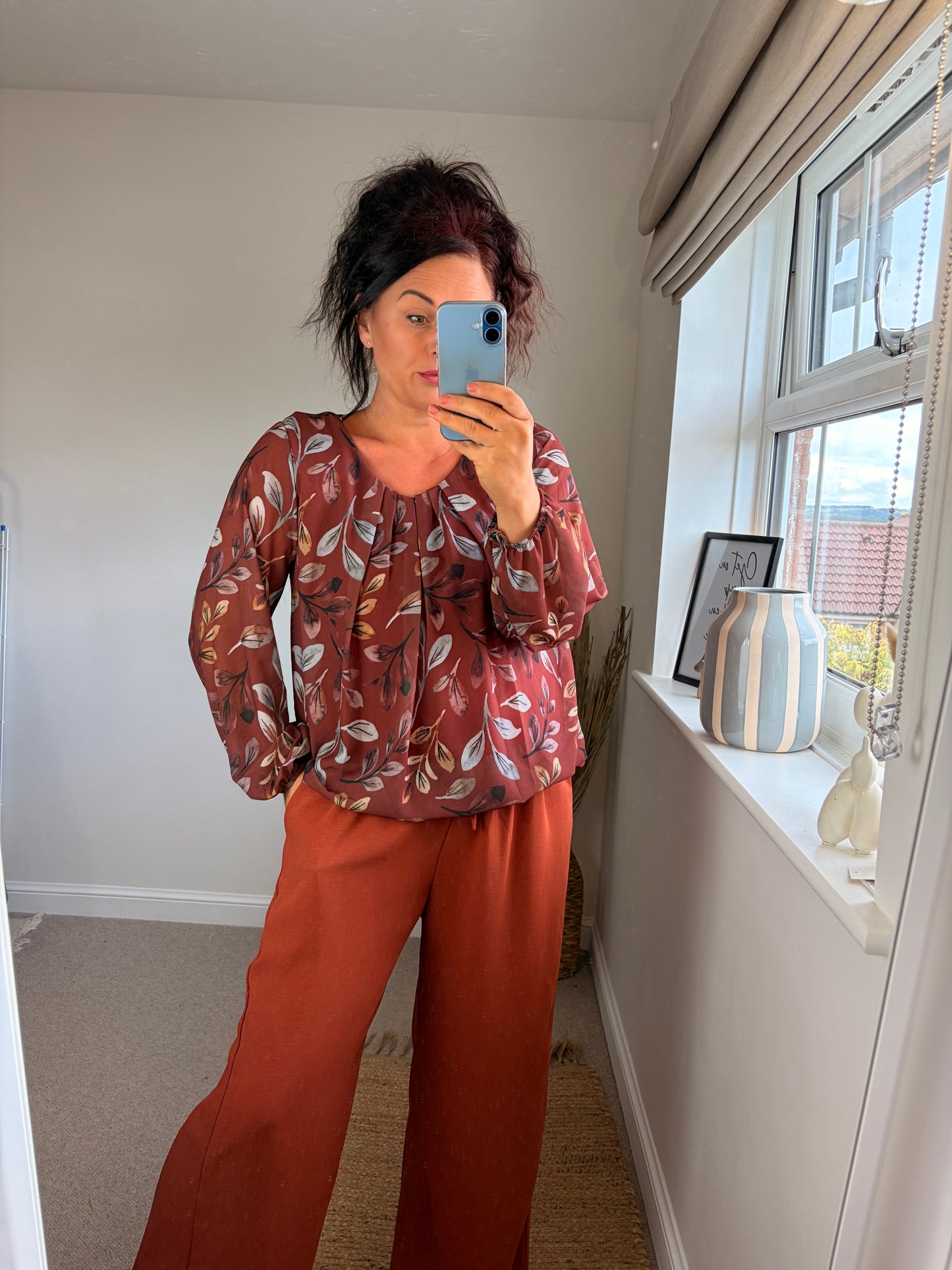 Bubble Hem Leaf Top - Rust