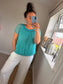 Circle Bubble Hem Top - Aqua