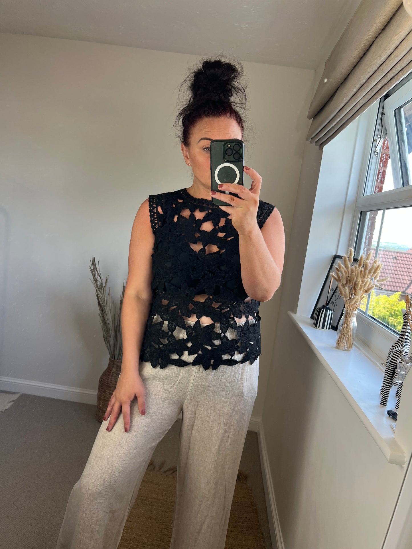 Lace Vest Top - Black