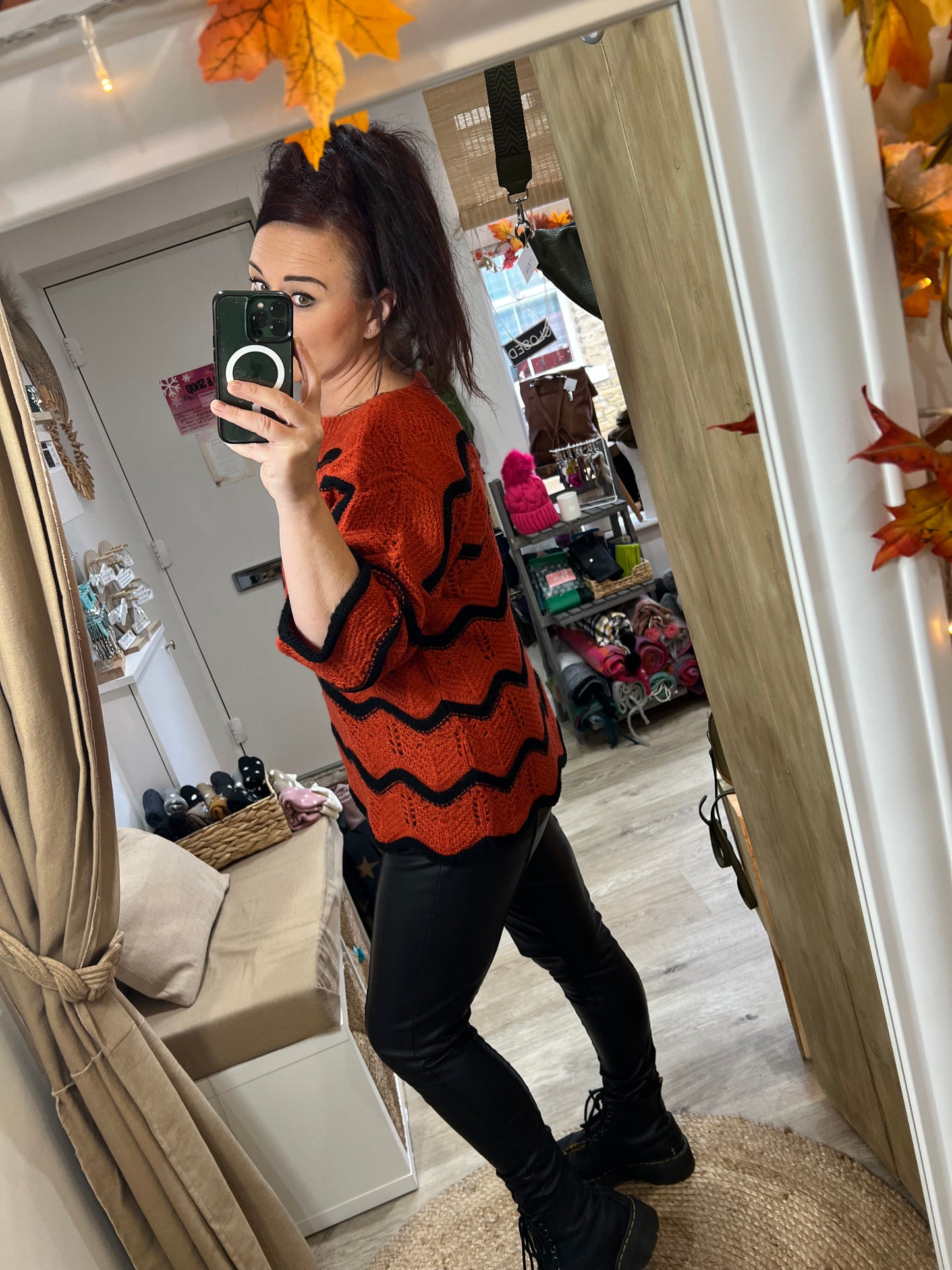 Scalloped Edge Jumper - Orange/Black
