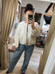 Collarless Bomber Jacket - Cream