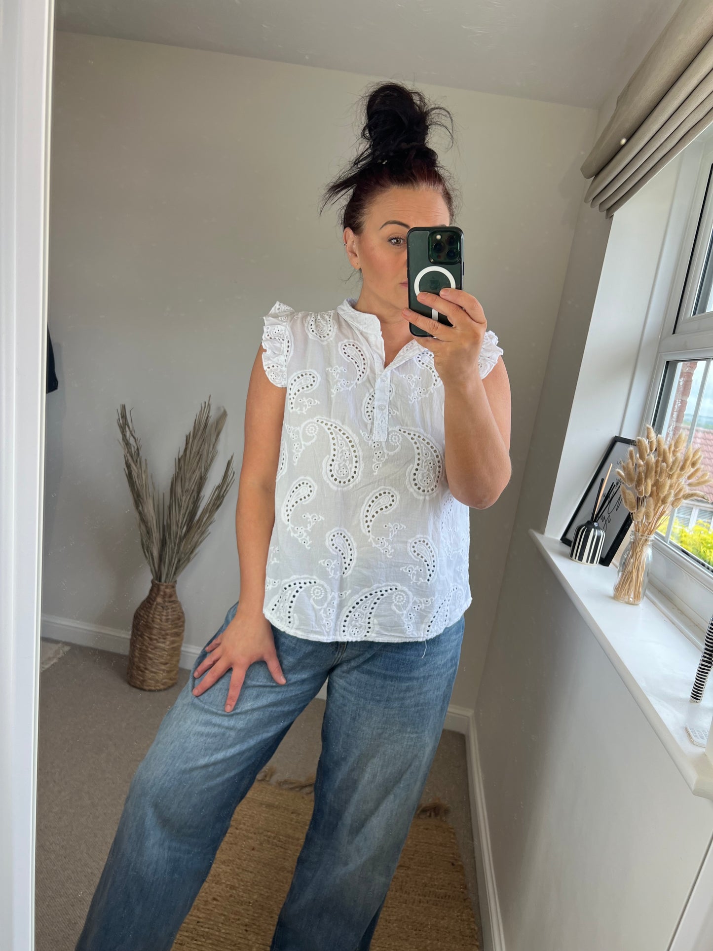 Broderie Anglaise Cap Sleeve Top - White