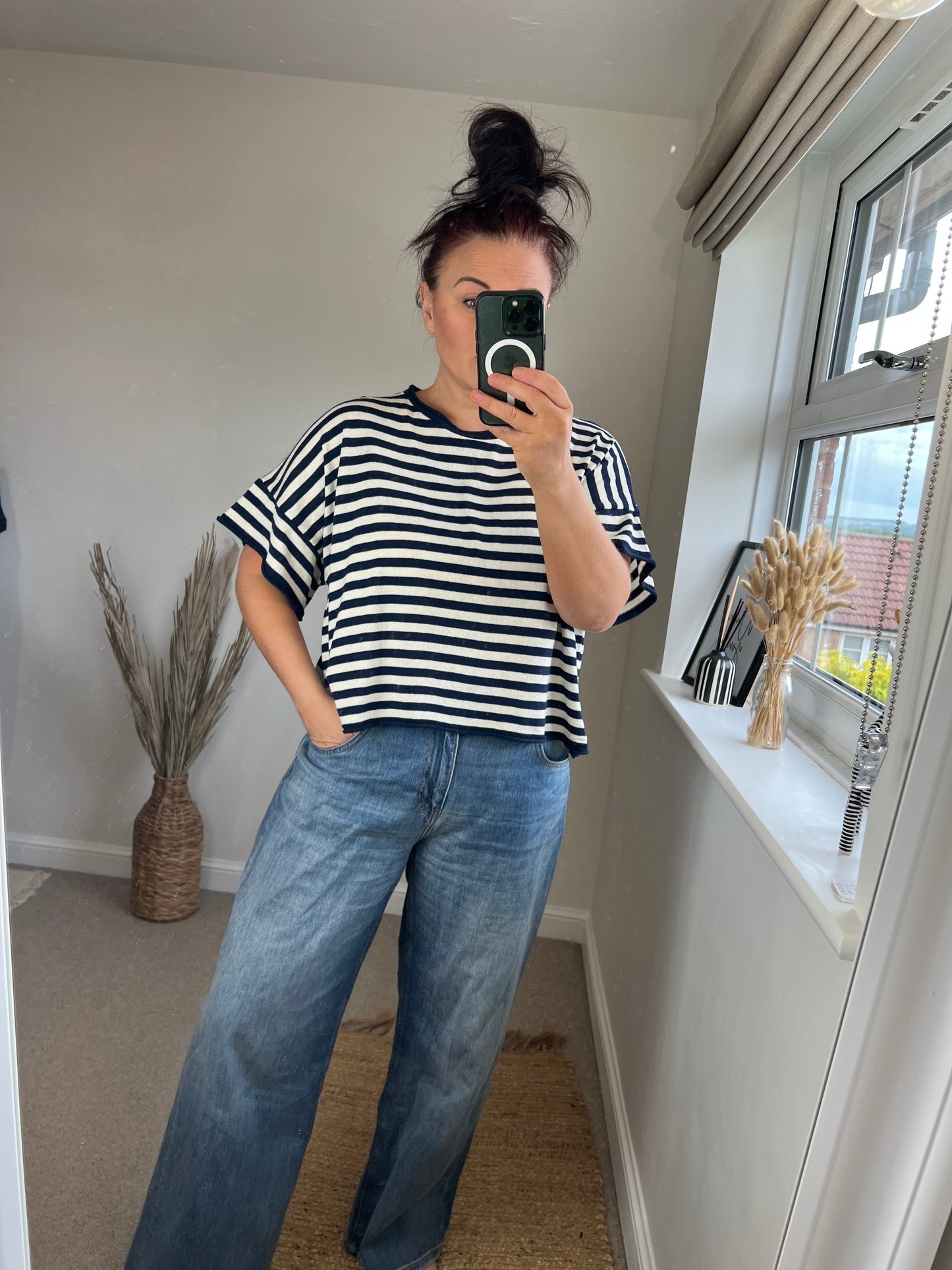 Fine Knit Stripe Top - Navy