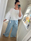 Linen Balloon Sleeve Top - White