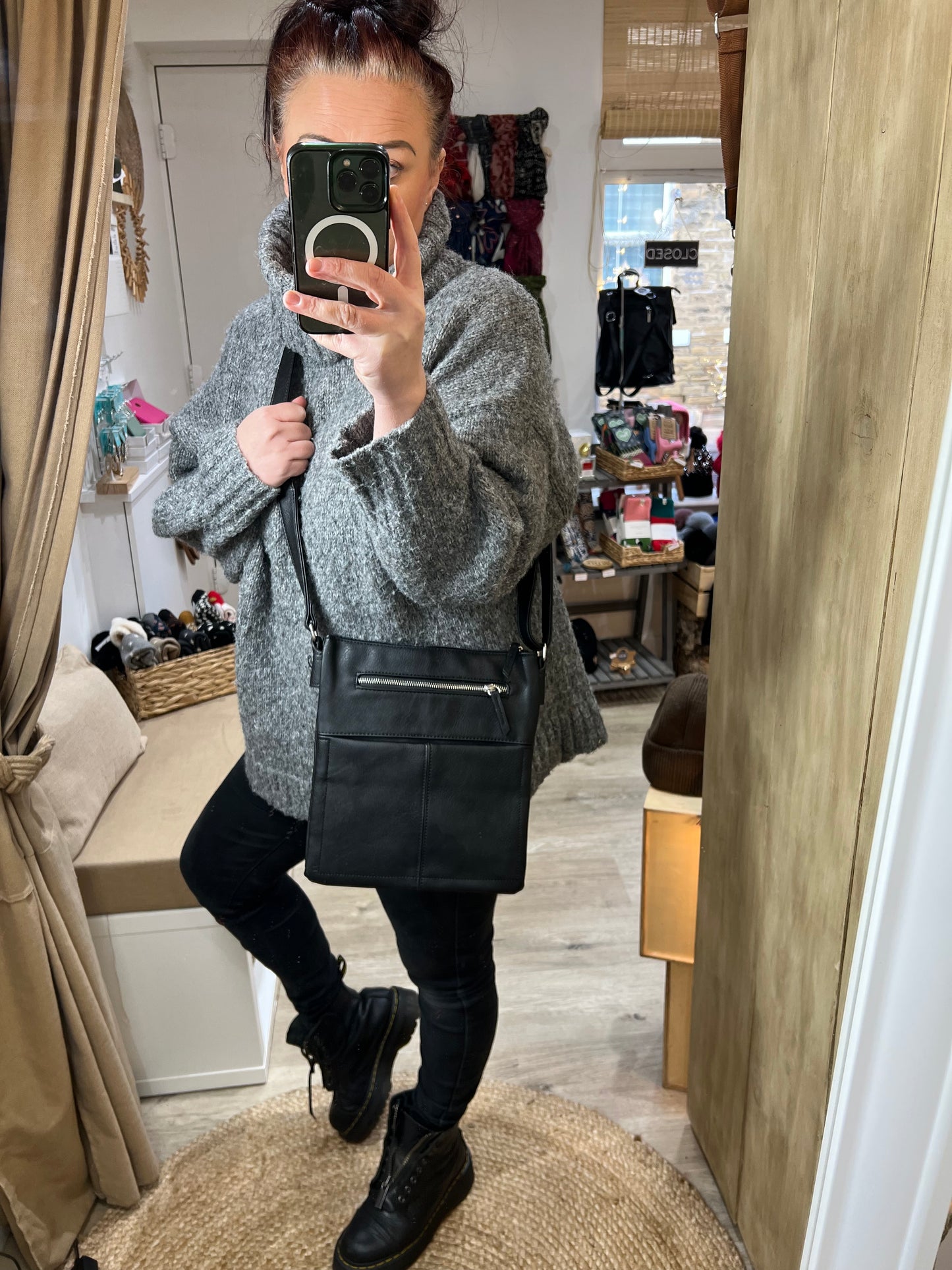 Tri Compartment Crossbody Bag - Black