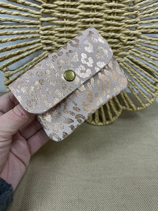 Suede Leather Purse - Leopard Blush