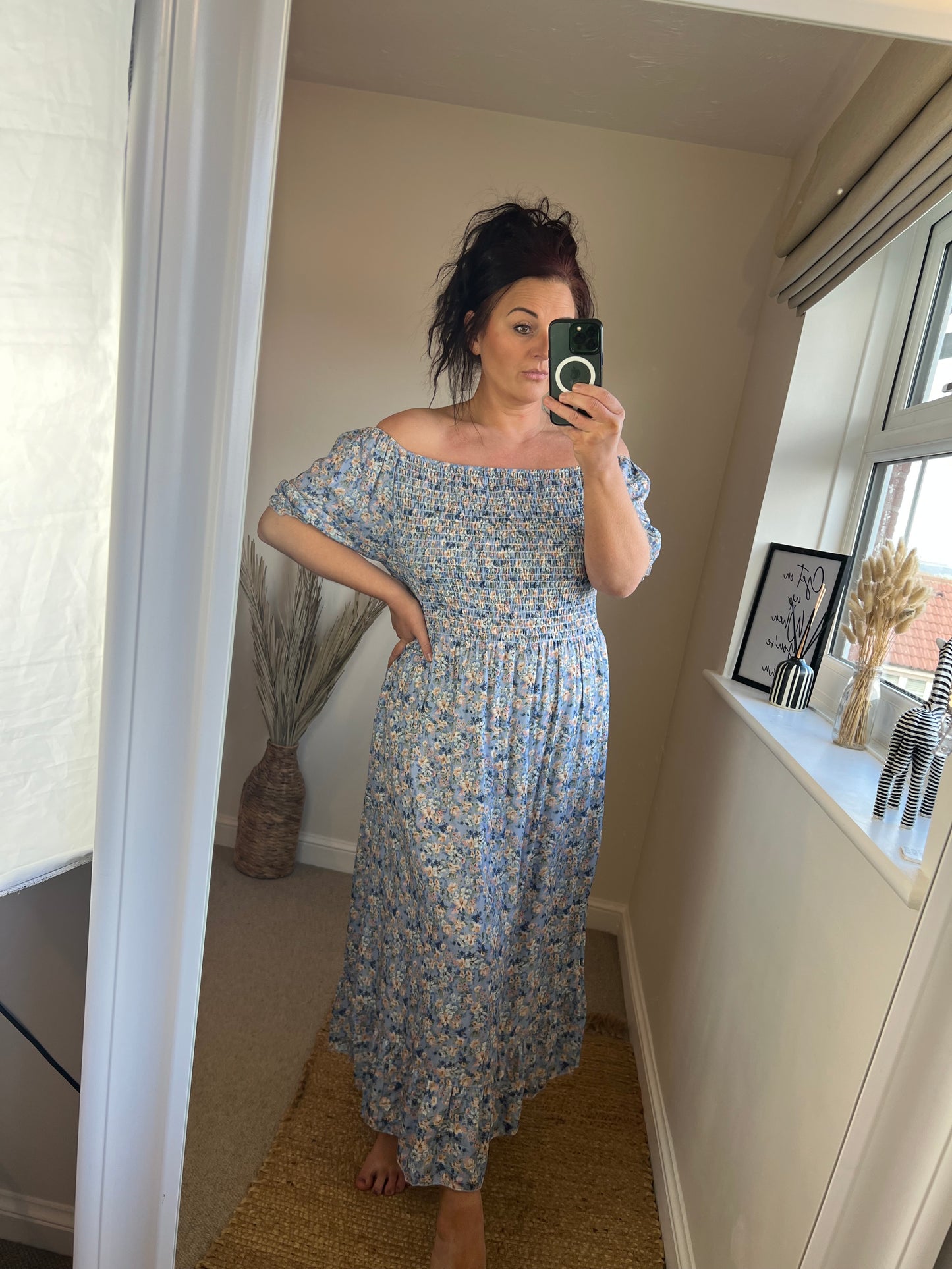 Shirred Bust Dress - Ditsy Blue