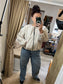 Collarless Bomber Jacket - Cream