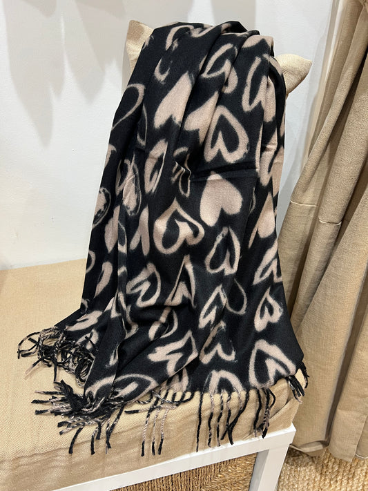 Medium Scarf - Black Hearts