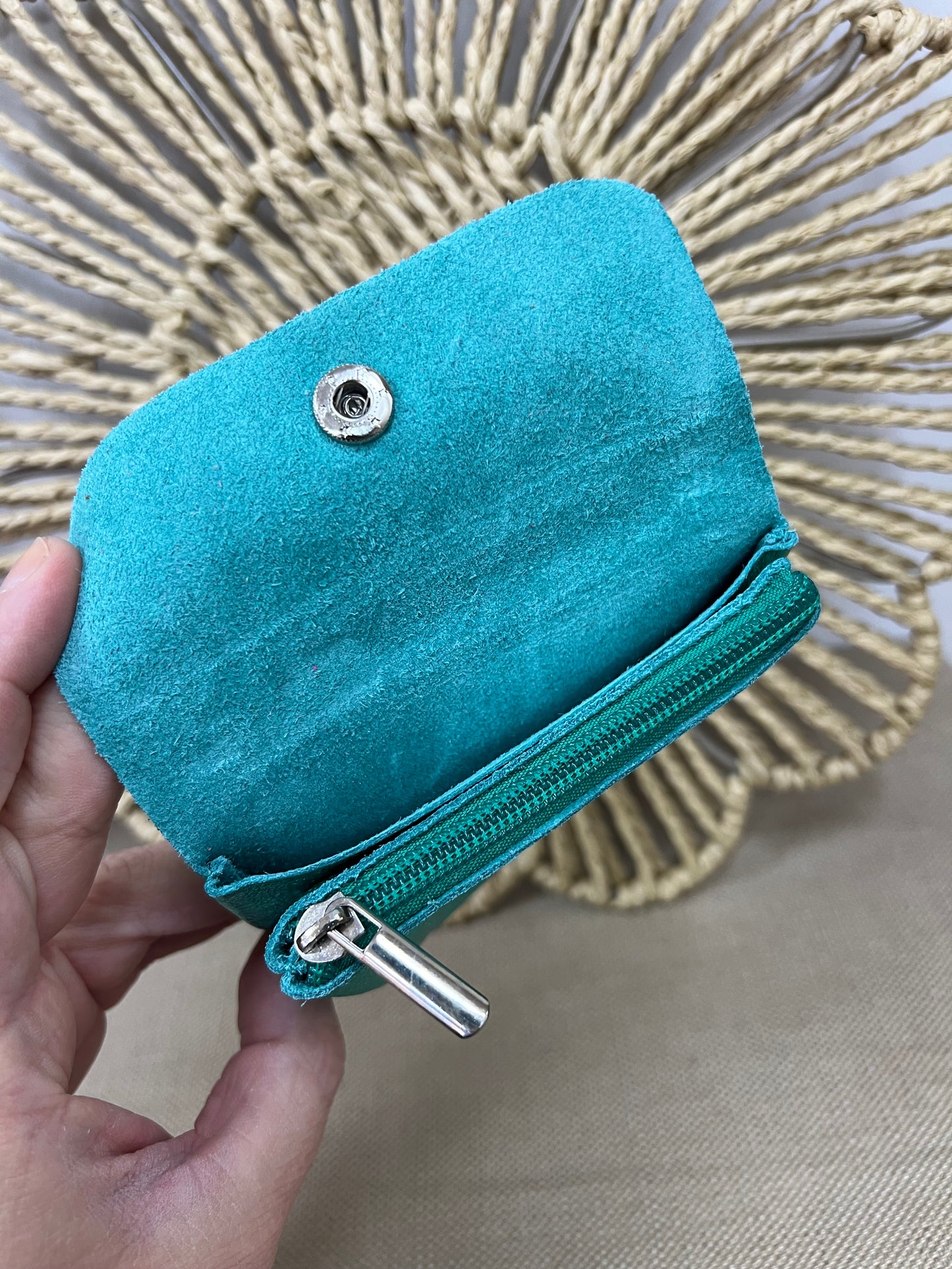 Leather Purse - Metallic Aqua