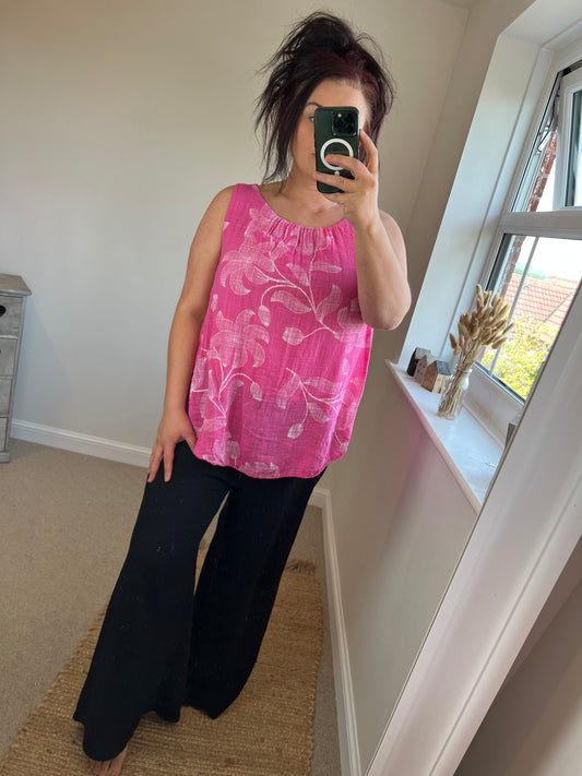 Cotton Overlay Vest Top - Cerise