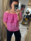 Lace Bardot Top - Cerise