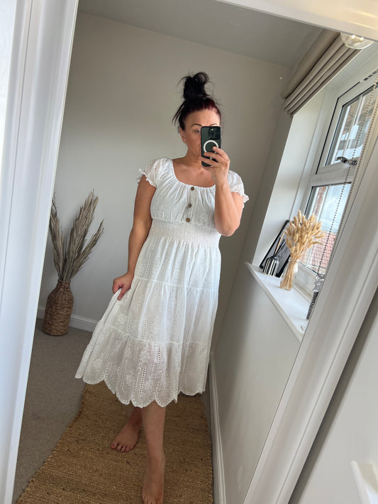 STEVIE Broderie Anglaise Midi - White