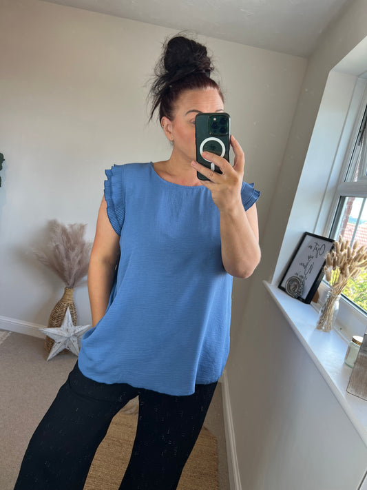 Ruffle Sleeve Top - Blue