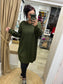 Chunky Knit Leopard Tunic Jumper - Khaki