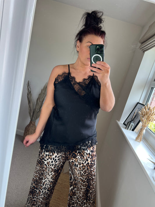 Lace Asymmetrical Cami - Black
