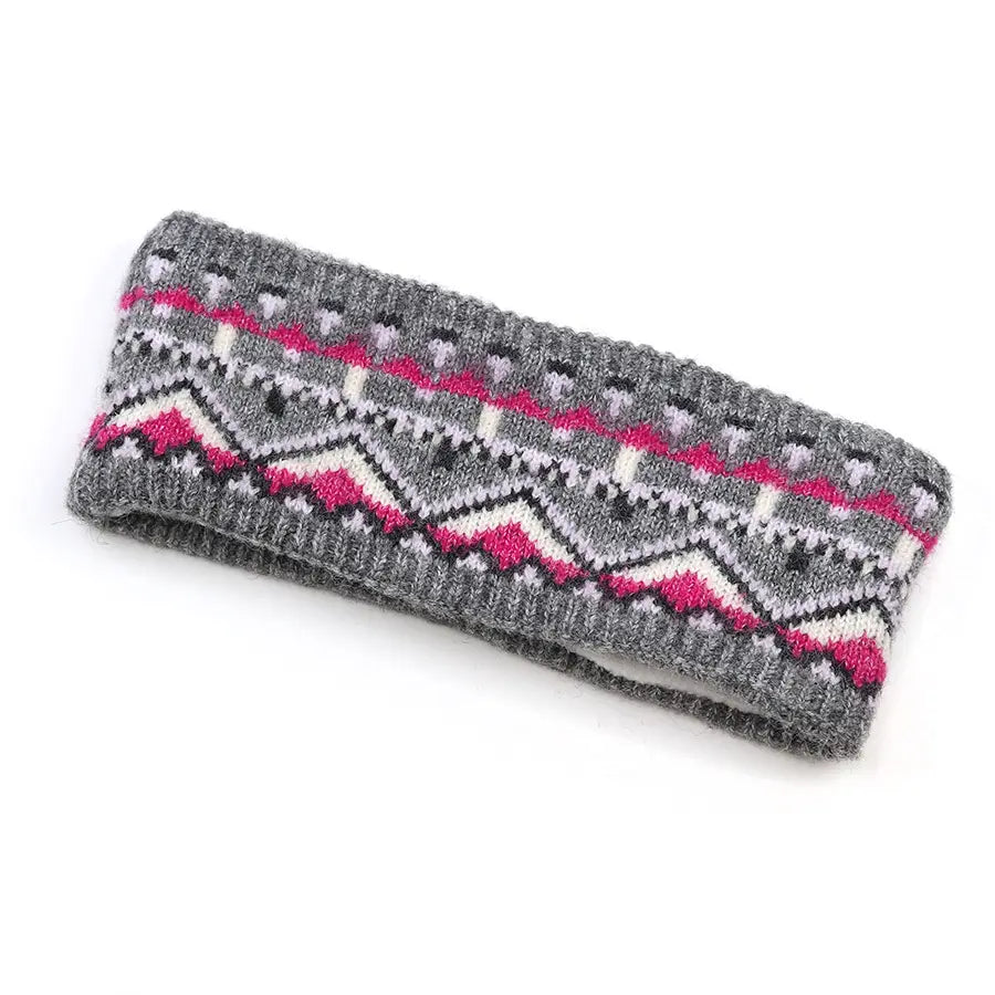 Fair Isle Fleece Lined Headband - Grey