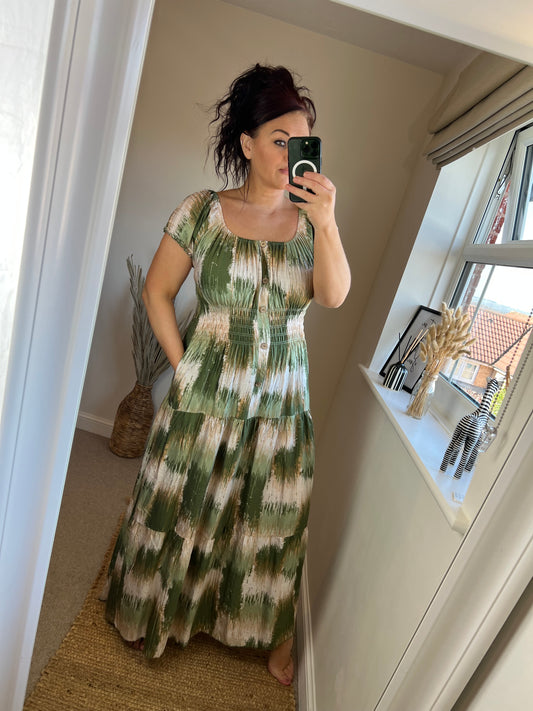 STEVIE Maxi Button Dress with Pockets - Khaki