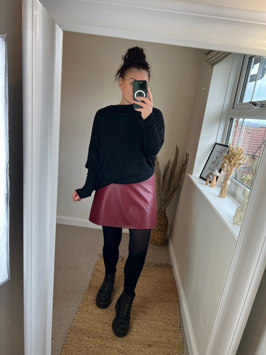 Faux Leather Skirt - Wine