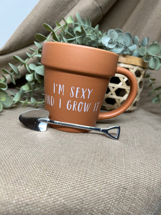 Plant Pot Mug & Shovel Spoon Set - I’m Sexy and I Grow It