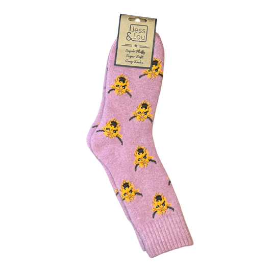 Jess & Lou Cozy Ribbed Socks - Highland Cow Pink