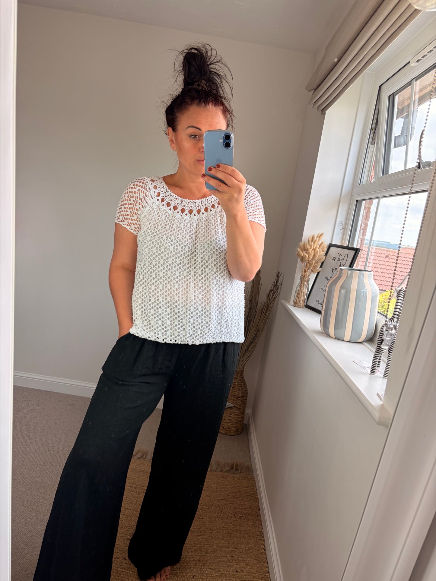 Circle Bubble Hem Top - White