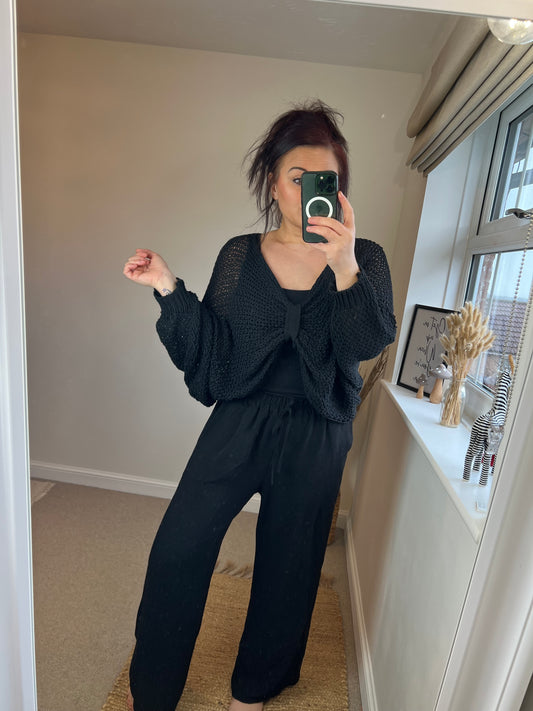 Reversible Twist Crochet Shrug - Black