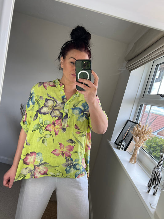 SANDY Lillies Cotton Shirt - Lime