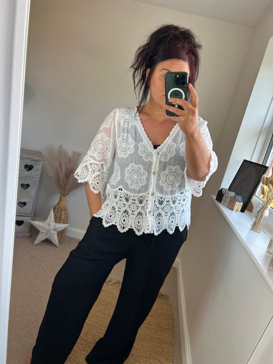 Crochet Lace Cardi - White