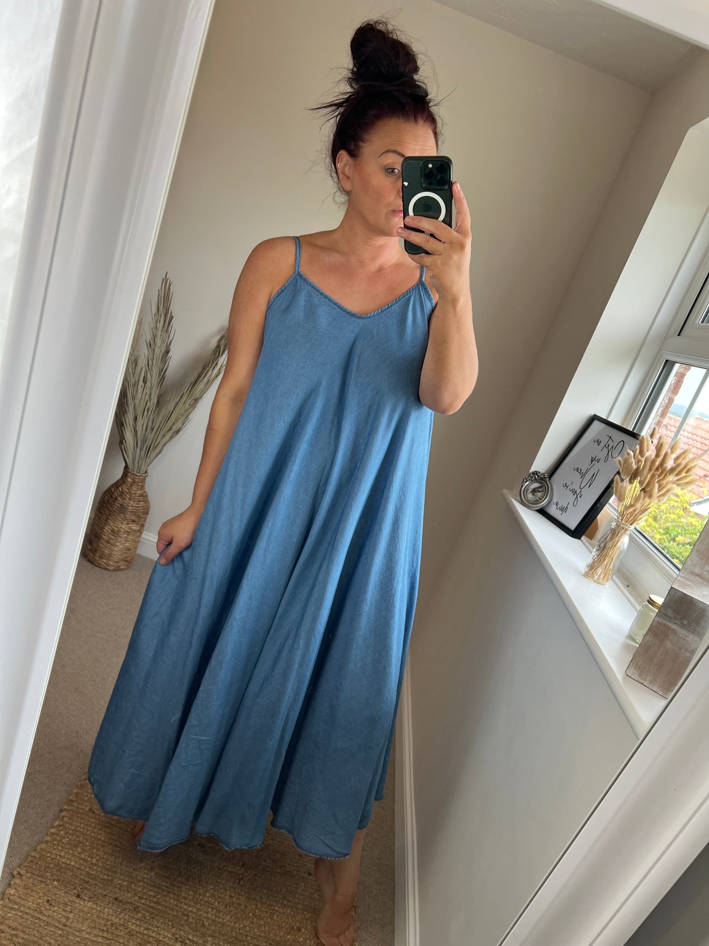 Denim Strappy Maxi Dress