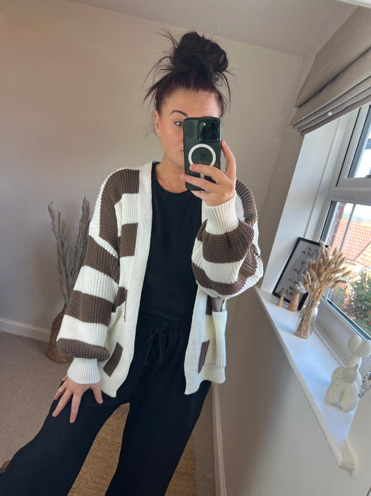 Stripe Chunky Cardigan - Taupe