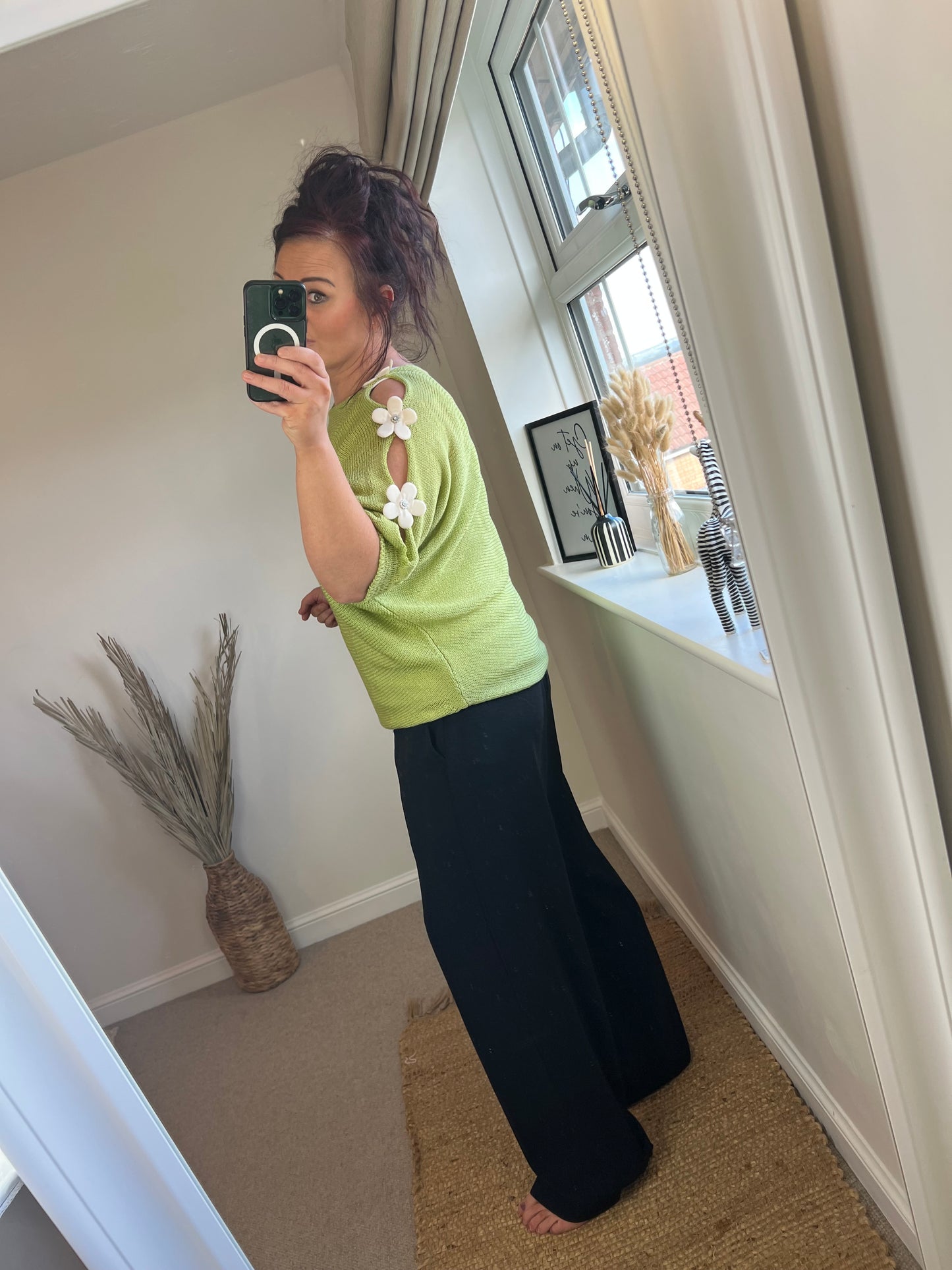 Flower Cold Shoulder Top - Green